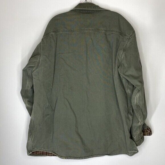 Vintage Carhartt Green Flannel Lined Snap Button Up Canvas Shirt Size XL Grunge - Picture 2 of 12